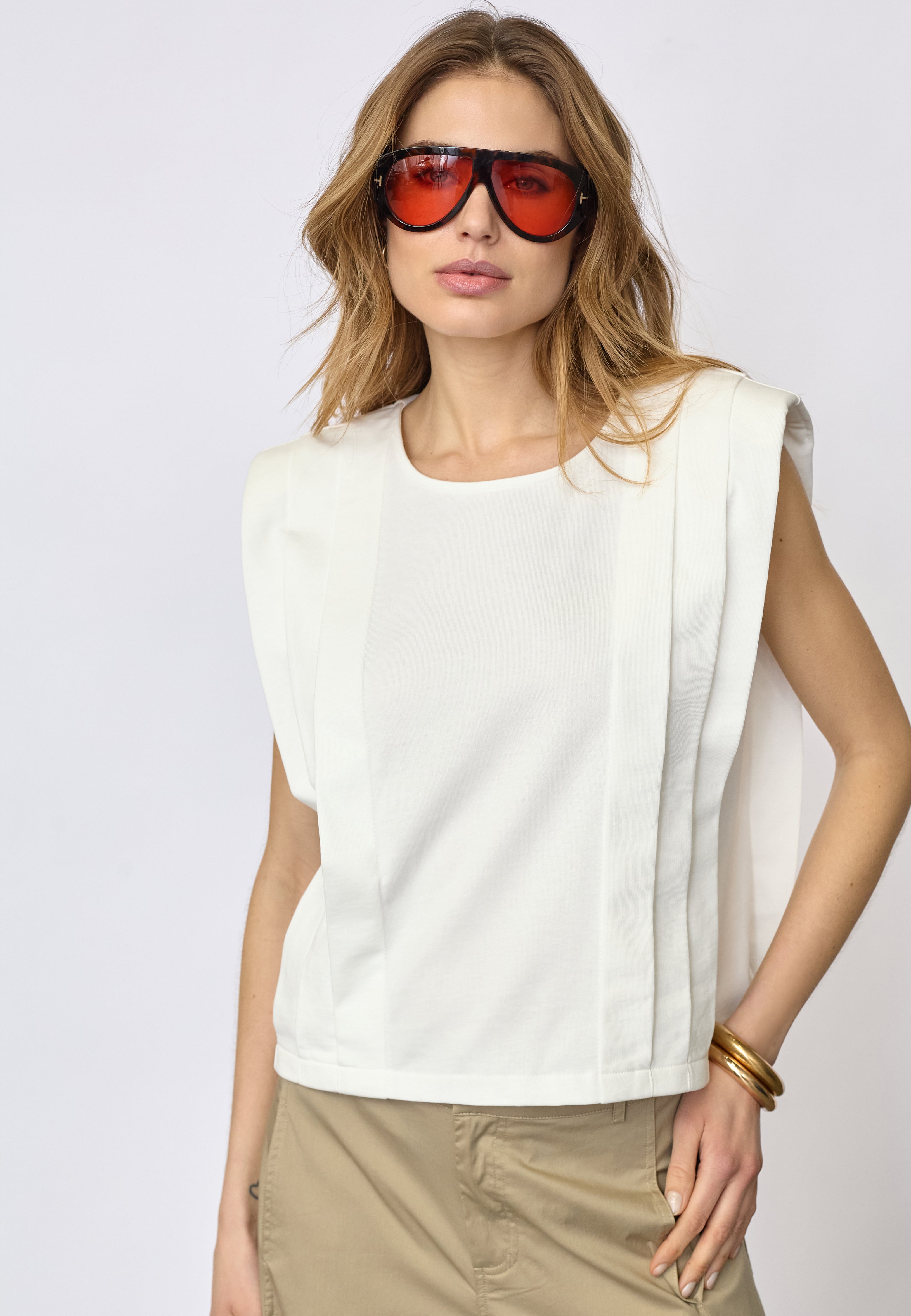 ZelliCC Padded Pleat Top - White - Co'couture