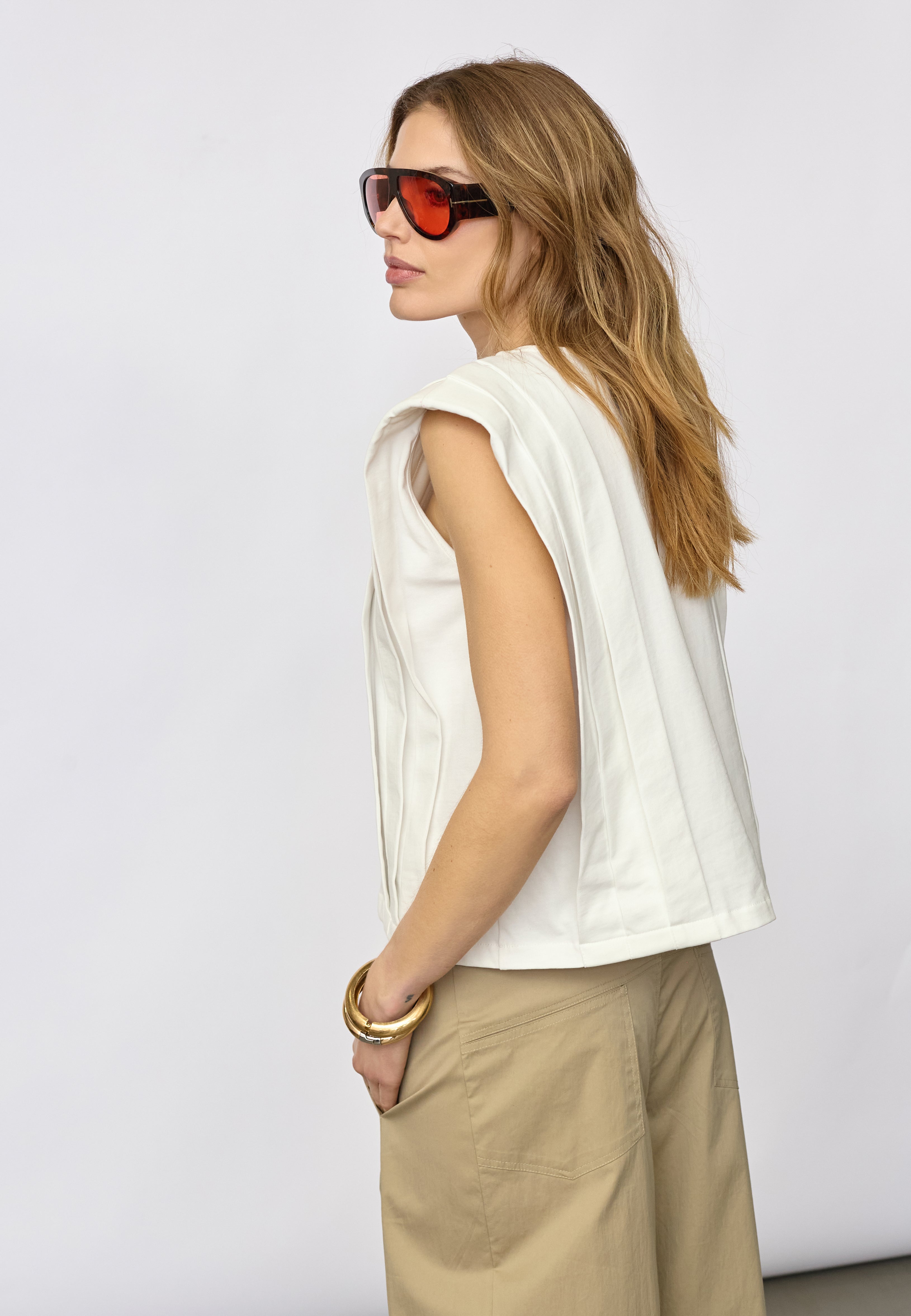ZelliCC Padded Pleat Top - White - Co'couture