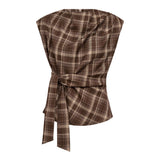 DagnyCC Check Pleat Top - Brown