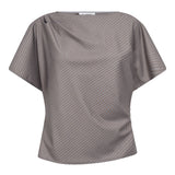 JoveCC Check Pleat Blouse - Light Grey