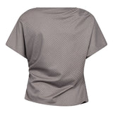 JoveCC Check Pleat Blouse - Light Grey