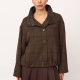 OlvaCC Check Balloon Jacket - Dark Brown