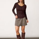ClaireCC Grandad LS Blouse - Dark Brown