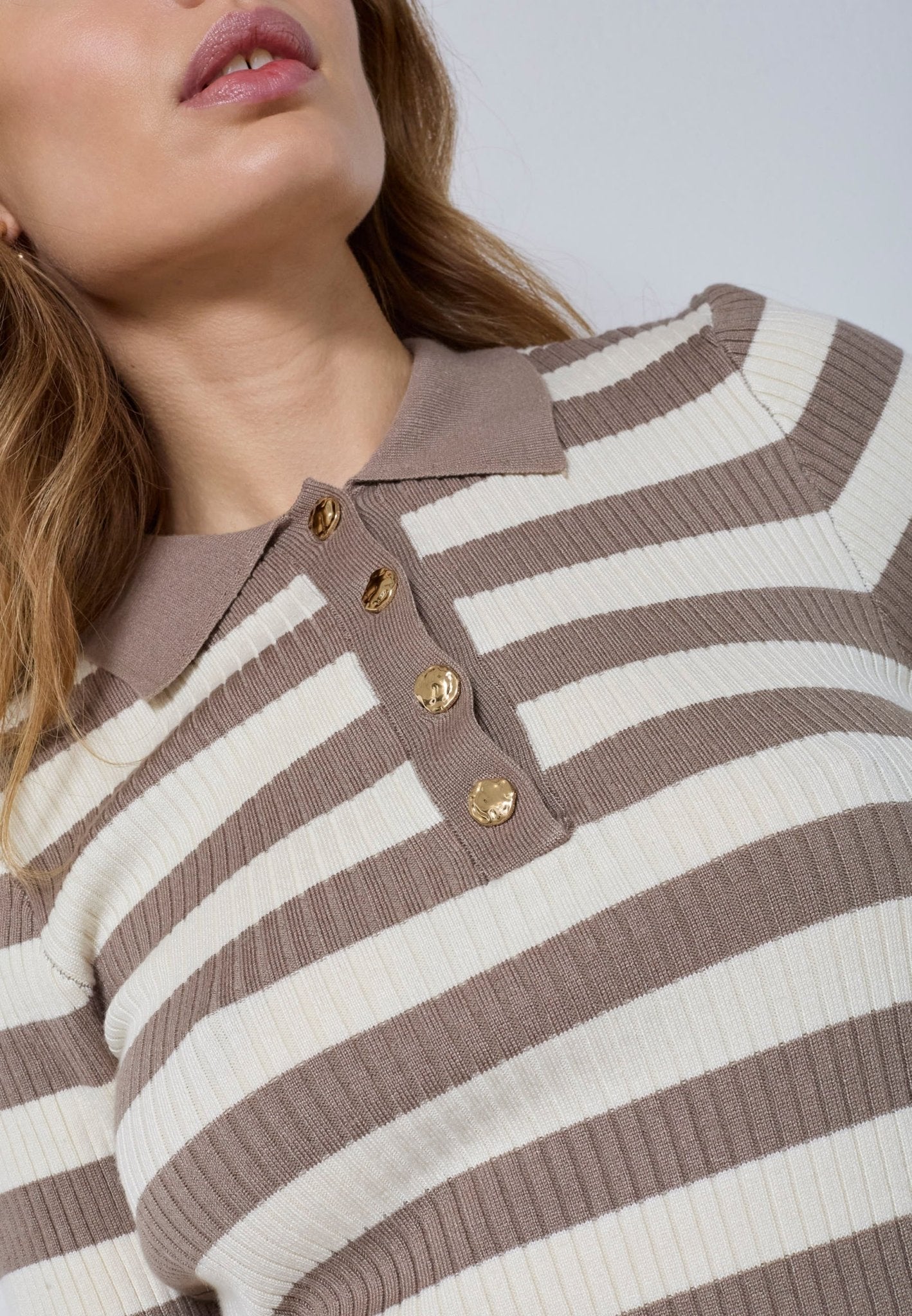 BonnyCC Stripe S/S Polo Knit - Walnut - Co'couture