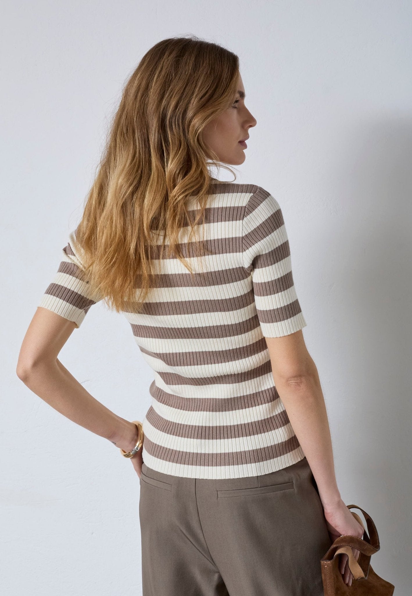 BonnyCC Stripe S/S Polo Knit - Walnut - Co'couture