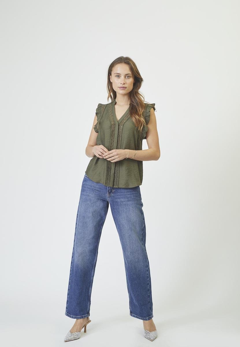 CarynCC Frill Top - Army - Co'couture