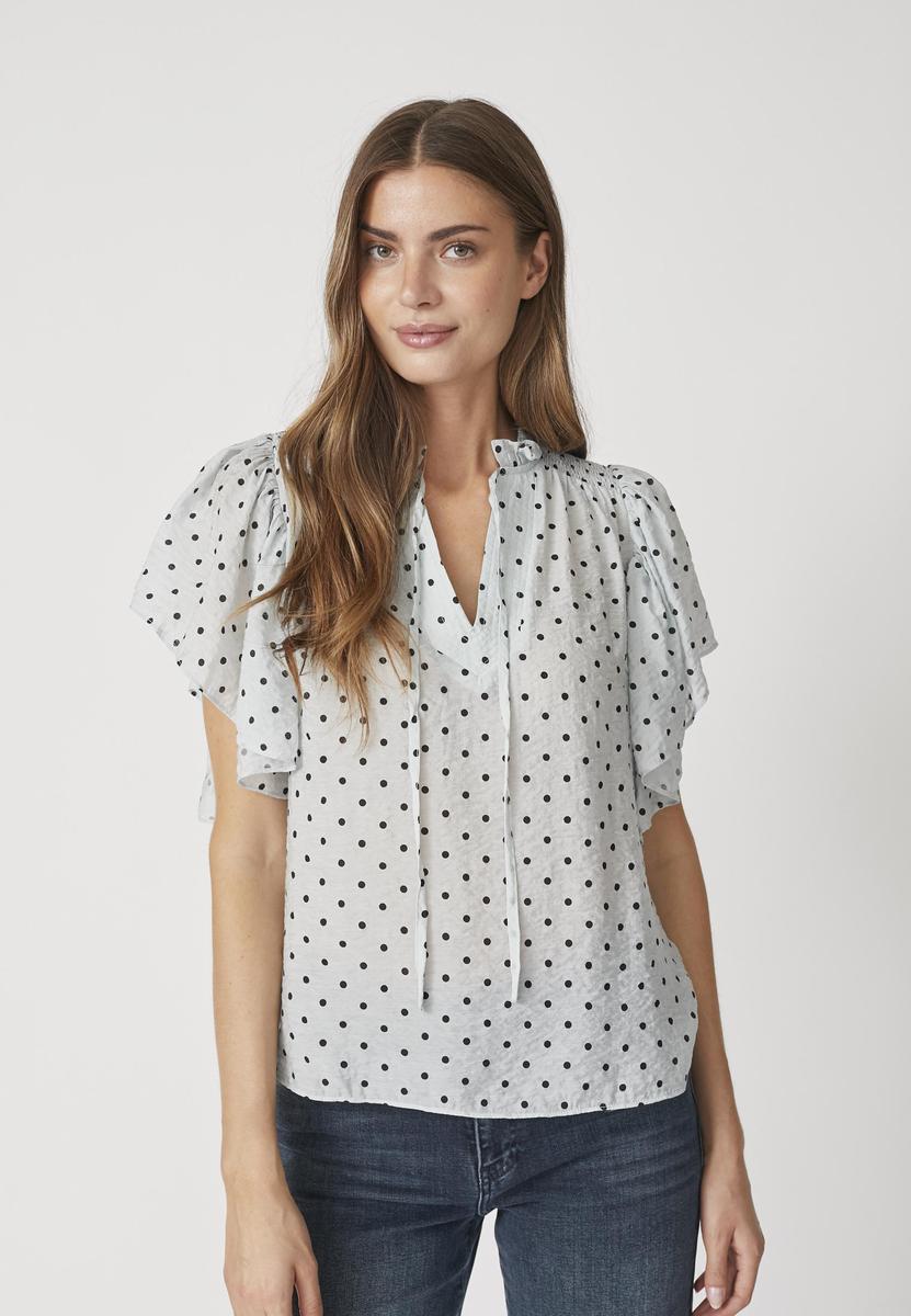 DionneCC Dot SS Frill Top - Pale Blue - Co'couture