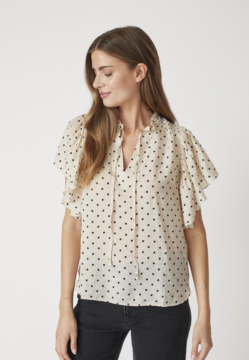 DionneCC Dot SS Frill Top - Powder - Co'couture