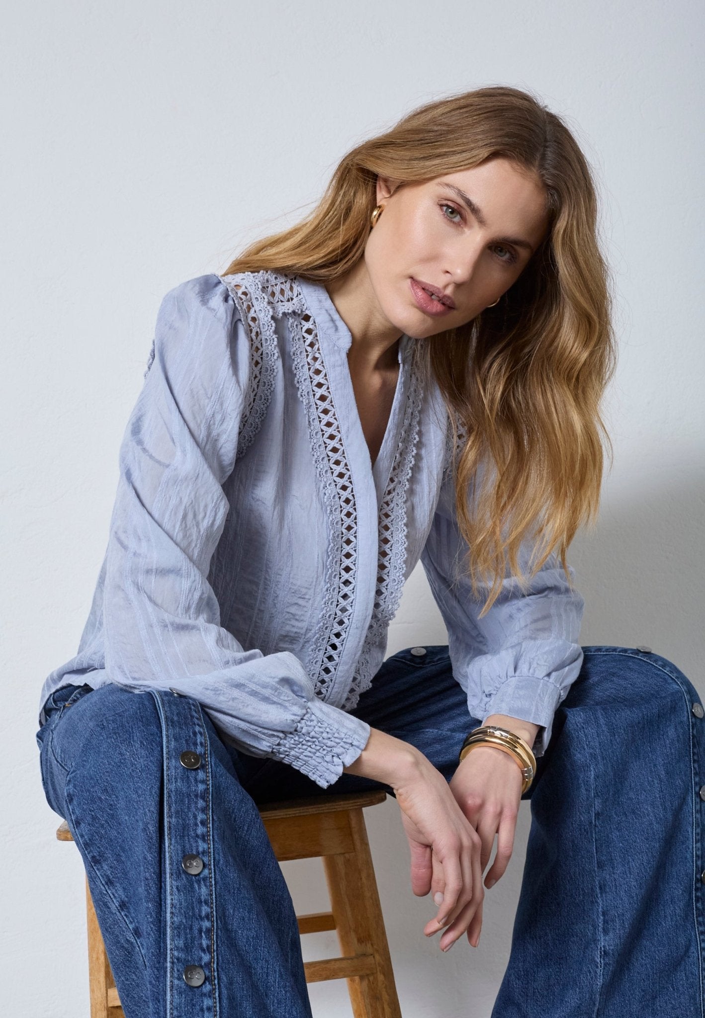 KesiCC Lace V - Shirt - Pale Blue - Co'couture