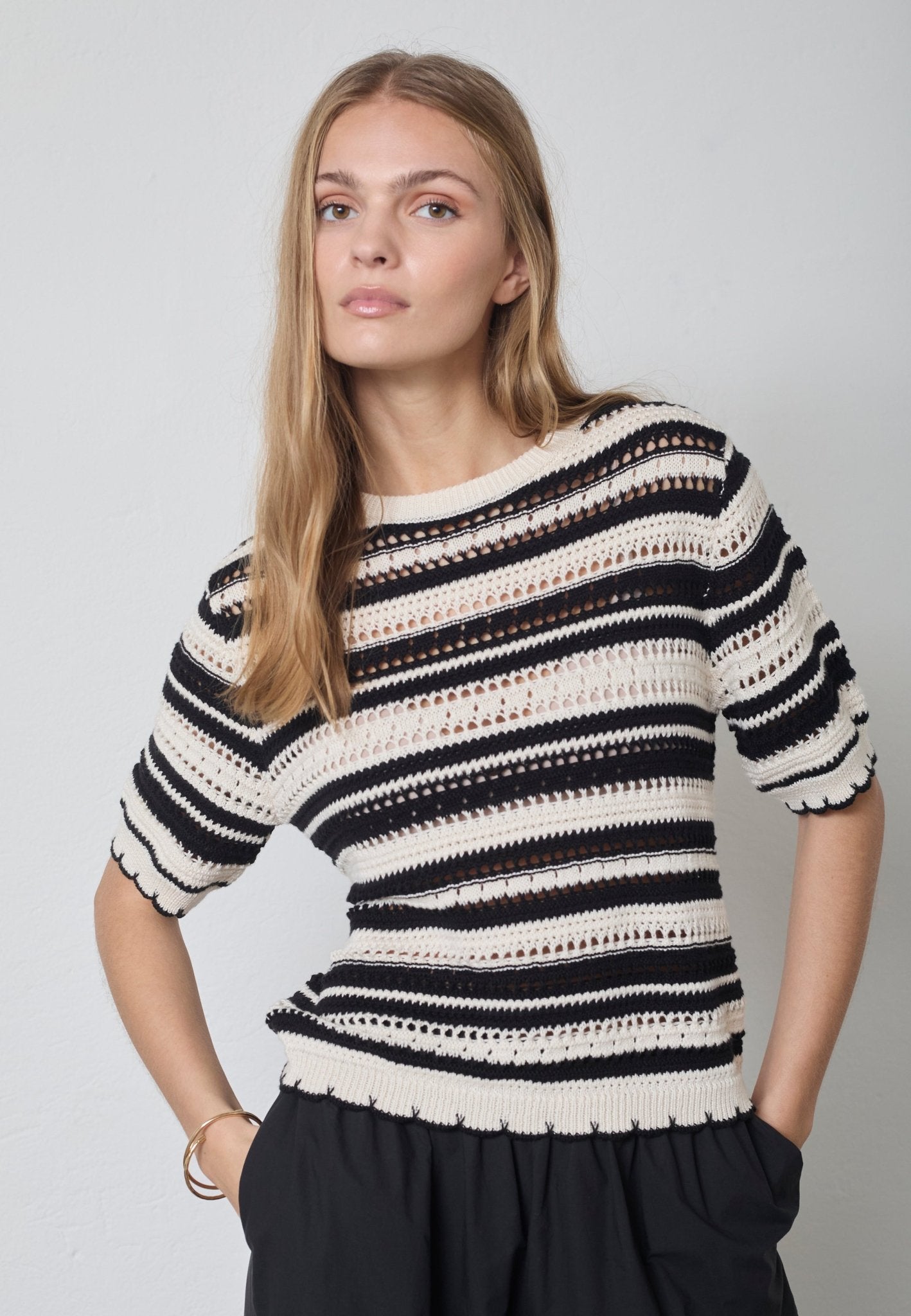 OdetteCC Stripe SS O - Knit - OffWhite - Black - Co'couture