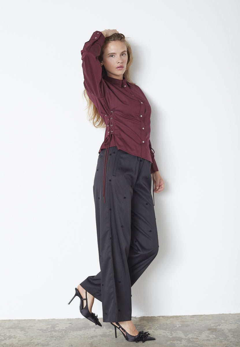 PoppyCC Eyelet Tie Shirt - Winered - Co'couture