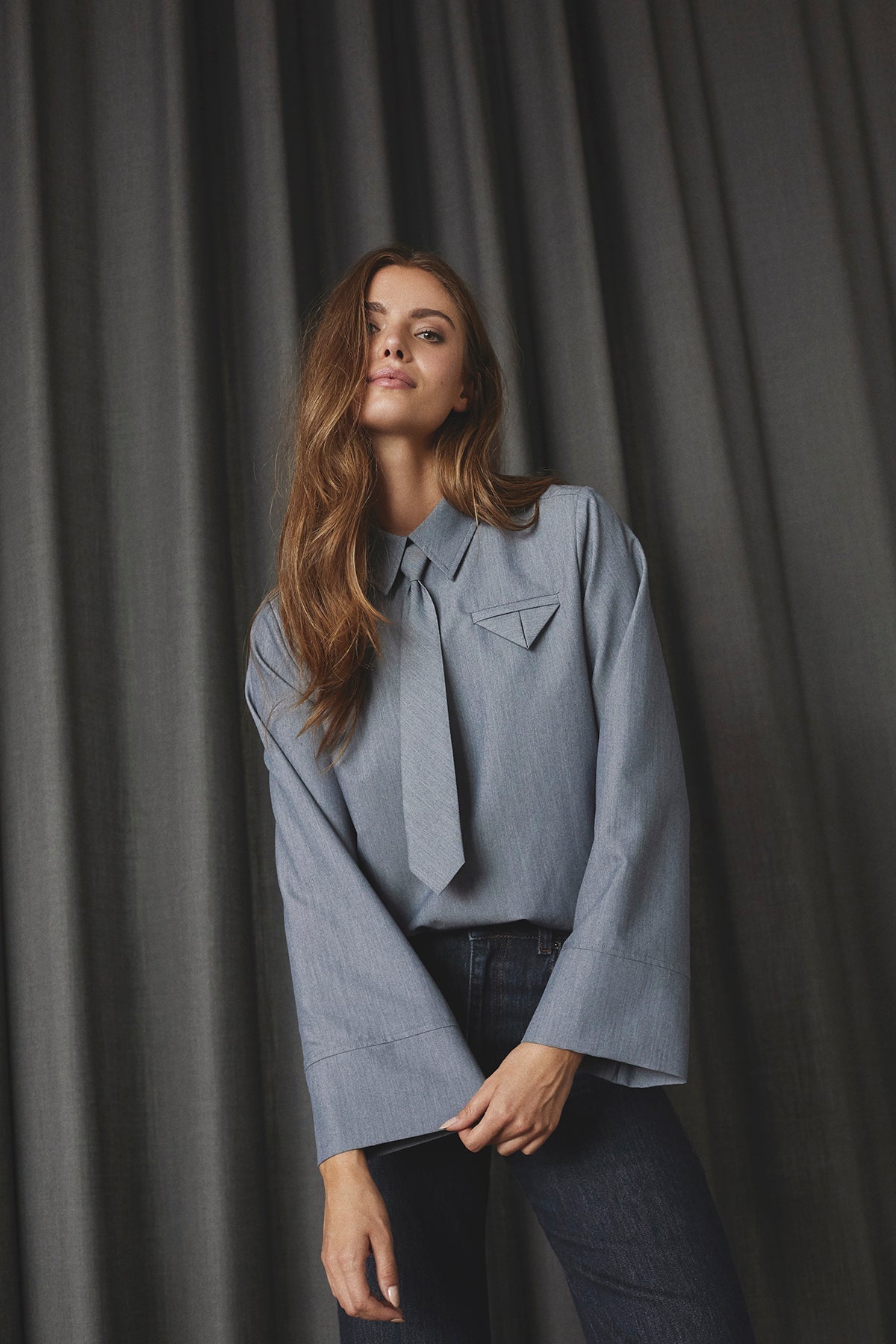 TengaCC Tie Blouse - Dusty Blue - Co'couture